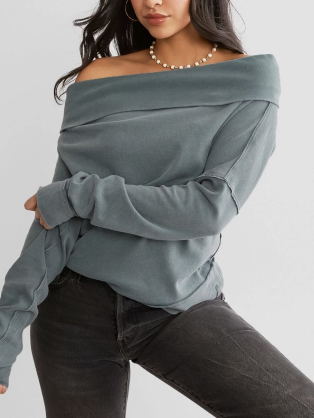 Free People Steel Sea Off the Shoulder Not The Same Tee